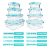 8pcs Glass Food Storage Containers Set Lunch Box Leakproof Airtight Microwave & Oven