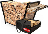 Black Firewood Racks with Hooks and Cover for Indoor Outdoor Use, Durable Storage