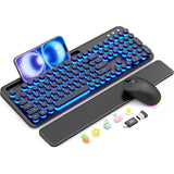 Backlit Typewriter Keyboard and Mouse Set with Magnetic Wrist Rest and Phone Holder