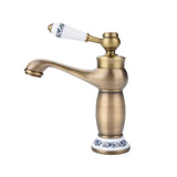 Ceramic Antique Brass Faucet Bathroom Sink Faucet Blue White Porcelain Long Neck Vintage