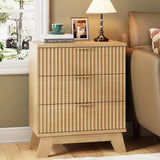 Fluted Nightstand, Side Table with 3 Large Storage Drawers, Mid Century