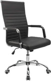 Furmax Ribbed Office Desk Chair Mid-Back PU Leather Executive Conference Task Chair Adjustable Swivel Chair with Arms (White)