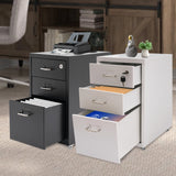 3 -Tiers  Vertical File Cabinet Metal Mobile File Cabinet with Lock
