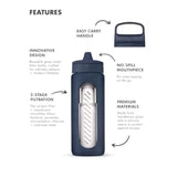 Go Series Glass Water Filter Bottle Made from Hand-Blown Glass with Silicone Sleeve