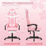 Pink Gaming Chair with Footrest, Bunny Ears, Ergonomic Design for Girls, Women