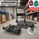 Foldable Flat Platform Hand Truck Dolly, Silent Rolling Wheels Heavy Duty Utility Moving Cart