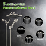 Hibbent 5-spray 13'' Shower Head, Dual Showerhead Combo with 10-mode Handheld Spray,