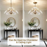 Modern Gold Chandelier, Vintage Flower Glass Pendant Light Fixture