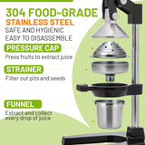 Heavy Duty Manual Citrus Juicer with Stainless Steel Cup, Easy to Use & Clean for Orange