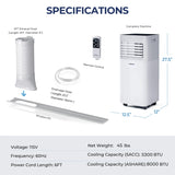 8000 BTU Portable Air Conditioner 3-in-1 w/Dehumidifier & Fan Mode