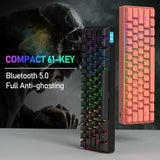 STK61 PBT Wireless Mechanical Gaming Keyboard, 61 Keys LED Backlit