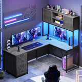 L Shaped Gaming Desk, Reversible Computer Desk with Fabric Drawers