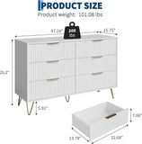 Fluted Dresser for Bedroom with 8 Drawers with Metal Handle