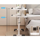 Foldable Standing Desk with Wheels 27.2-35.4" Height Adjustable Mobile Overbed Tables Metal Frame