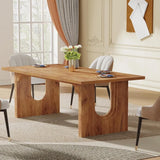 Modern Rectangular Dining Table, Wood Pedestal Base For 6-8 People