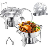 SucceBuy 5 Qt 2 4 Pack Round Chafing Dish Buffet Set Stainless Steel Chafer w/ 4 Full Size Pan
