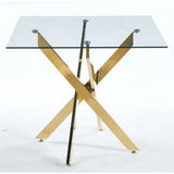 36 Inch Square Tempered Glass Dining Table with Gold Legs for Small Spaces Kitchen