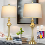 28.75" Modern Table Lamps Set of 2 Bedside Lamp with USB A+C for Bedroom