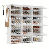 SONGMICS Shoe Rack, 12 Cubes With Doors, 48 Pair Plastic For Bedroom
