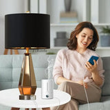 Set of 2 Mirrored Glass Bedside Table Lamps with 2 USB Ports for Nightstand