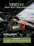 YESPER 12V/24V 6000A Jump Starter: 36400mAh Power Station + 3-Mode LED, for Gas/Diesel Engines, Cars to Boats, -40°C~60°C