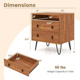 3-in-1 Bedroom Nightstand, Practical Side Table with 2 Drawers & Iron Legs