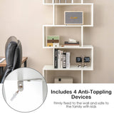 6-Tier S-Shaped Bookshelf Bookcase Storage Rack White