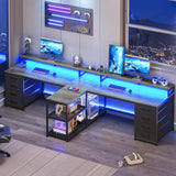 94.5" Two Person Gaming Desk with 8 Drawers LED Power Strip Monitor Stand
