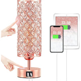 Crystal Table Lamp 3-Way Dimmable Touch Control Rose Gold Bedside Lamp