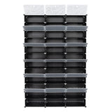 3-Row 12-Tier 36-Grid Black Shoe Rack Organizer w/ Translucent Pattern Doors