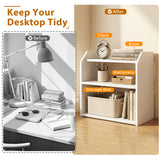 3-Tier Desktop Bookshelf w/ Raised Top Guardrails. Space-Saving Desk