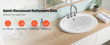 SucceBuy Semi Recessed Bathroom Sink 19.09x16.73in Oval Vessel Sink with Overflow Hole and 3 Faucet Holes