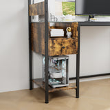 Computer Desk with Power Outlet & Storage Shelves, Study Writing Table