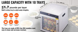 SucceBuy 10 Trays Food Dehydrator Stainless Steel Machine 800W/1000W Household
