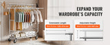VEVOR Adjustable Length Clothes Rack w/ Bottom Shelf & Wheels for Laundry